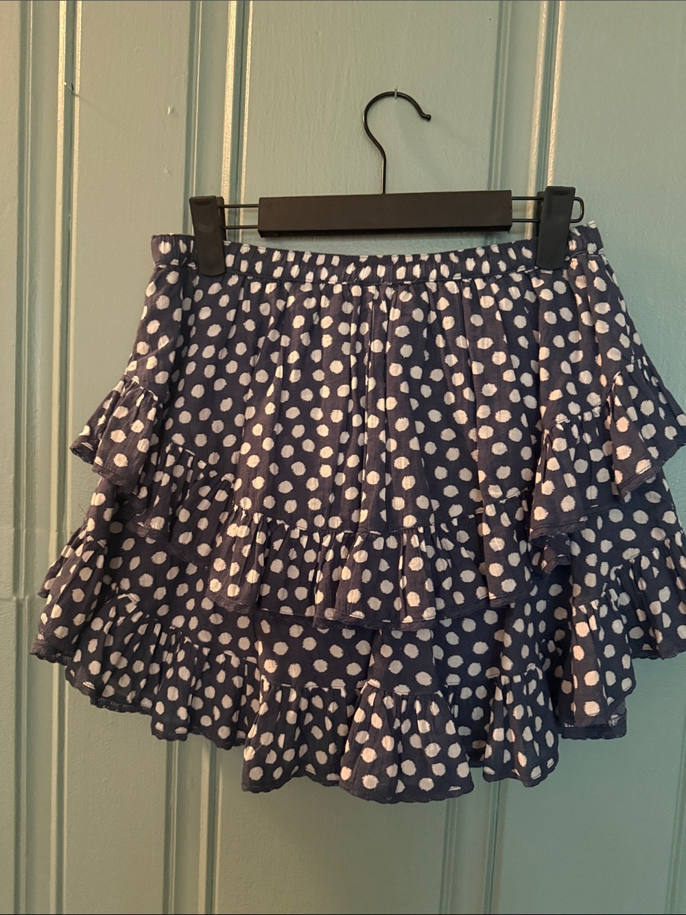 100% cotton Aerie blue and white polka dot skirt with shorts underneath (XS)